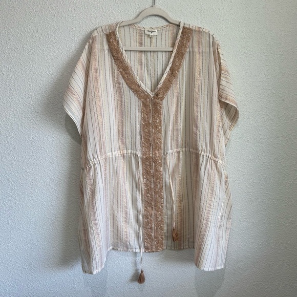 World Market Cream Gold Caftan Kaftan Poncho One Size Boho Womens Art to Wear - Picture 1 of 11